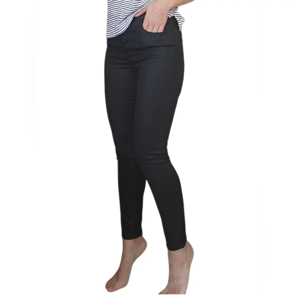 Abercrombie and Fitch high rise super skinny ankle jeans coated black button fly - Picture 2 of 7